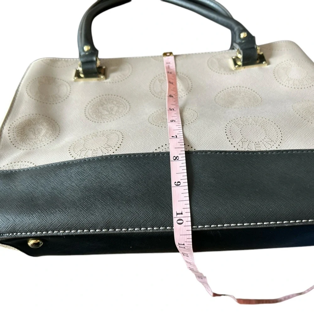 Anne Klein Women's Monogram Tote Bag Black Beige Gold Lion‎ Accent